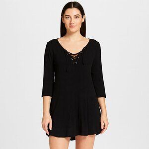 Amuse Society Black Lace Up Front Tunic Top / Mini Dress Size XS